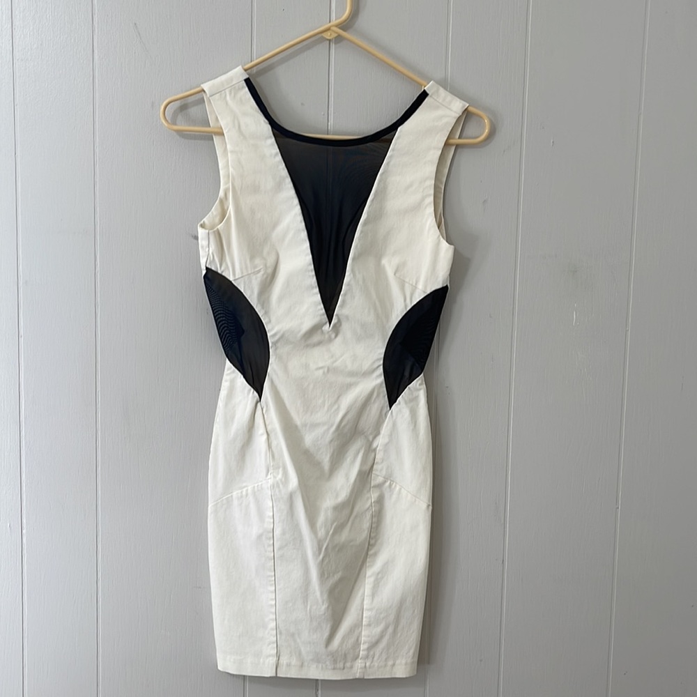 Miss Selfridge Cream and Black Bodycon Mesh Dress